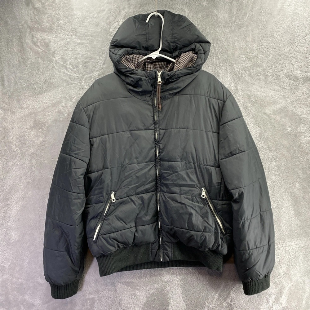L.O.G.G. H&M Men's Puffer Jacket Hooded Full Zip Black Size L